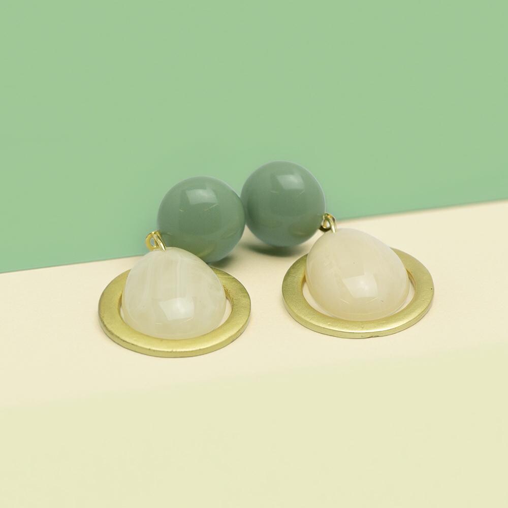 Gold & Green Minimalist Dangle Earrings