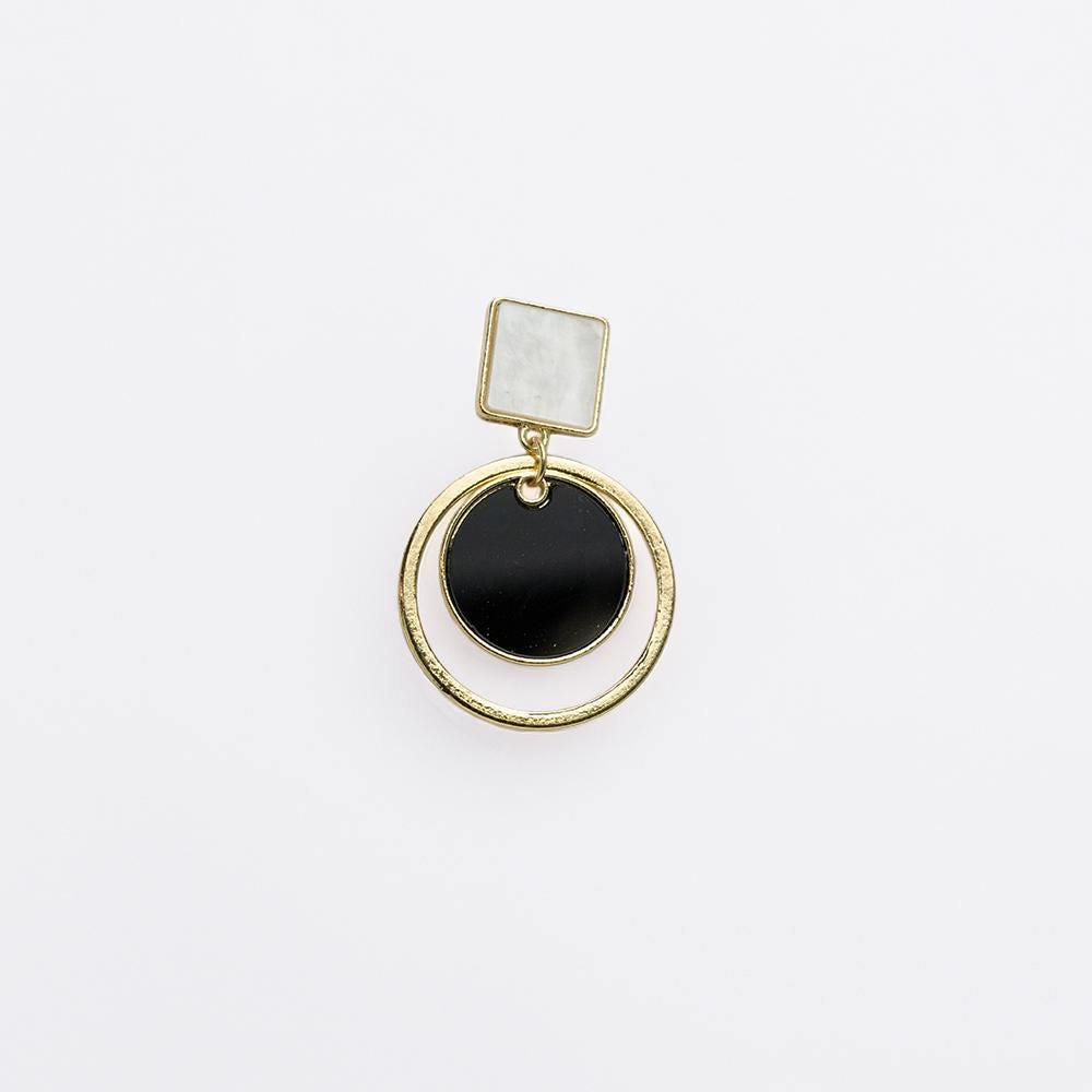 Geometric Gold & Black Earrings with Pearl