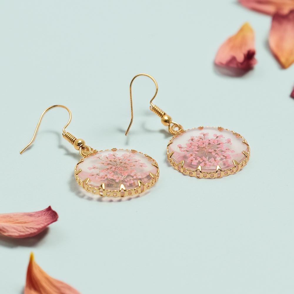Pink Dried Flower Earrings
