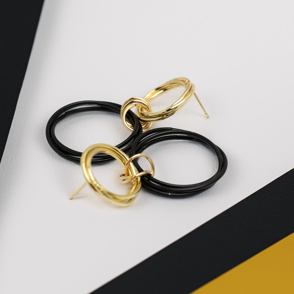 Geometric Gold & Black Dangle Earrings