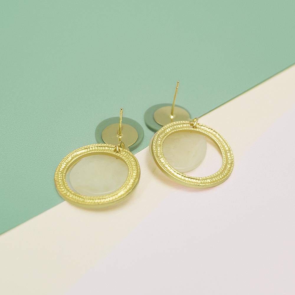Gold & Green Minimalist Dangle Earrings