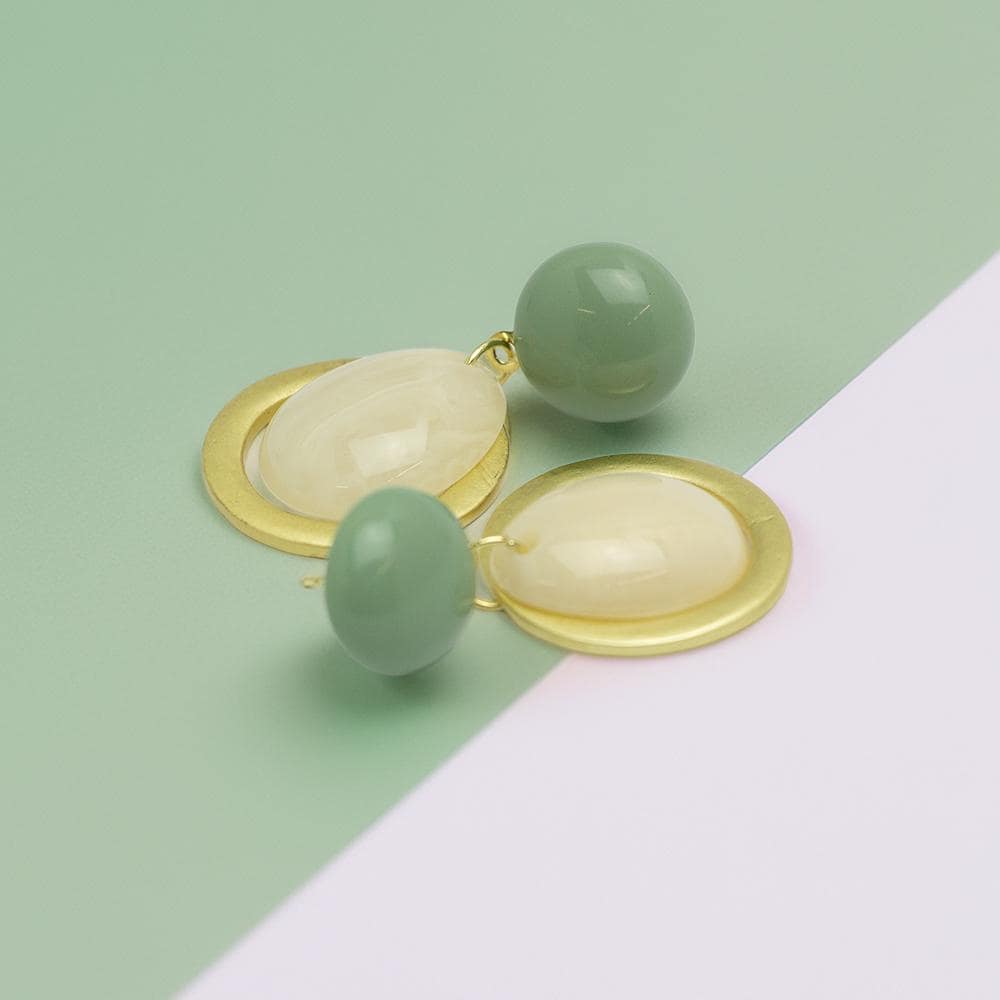 Gold & Green Minimalist Dangle Earrings