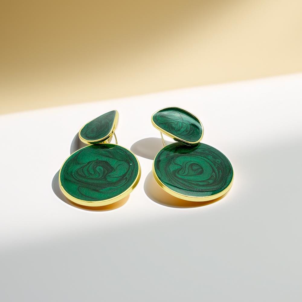 Bold Green & Gold Resin Statement Earrings