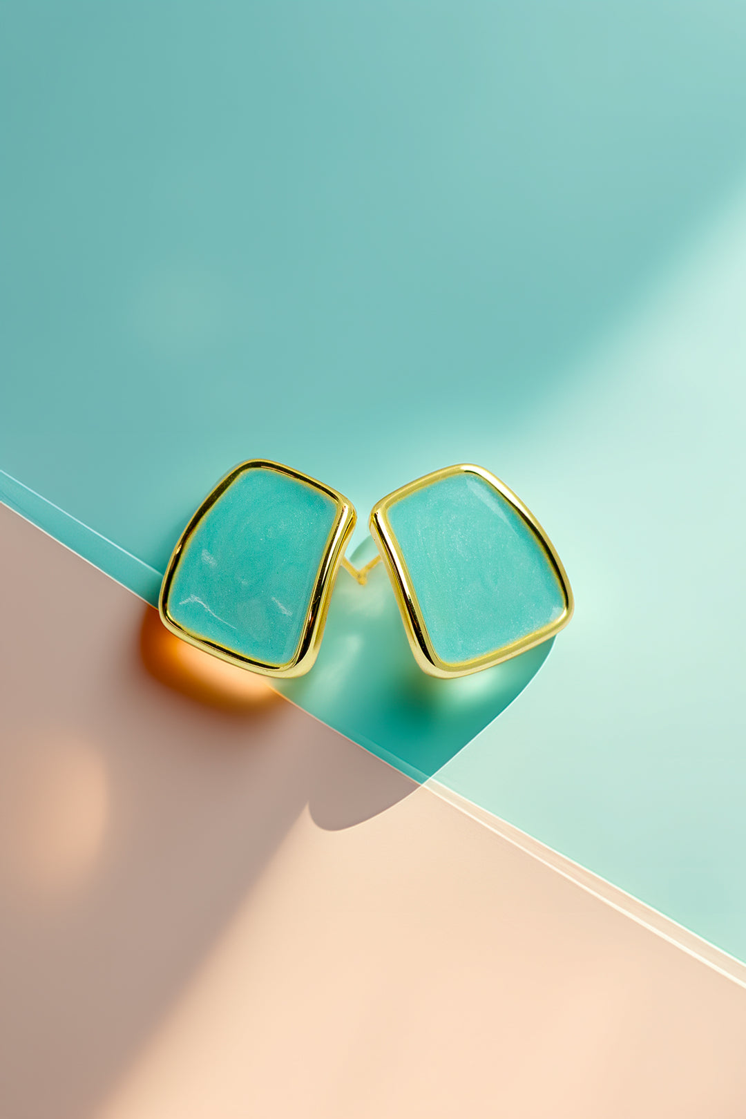Gold-Toned Aqua Stud Earrings