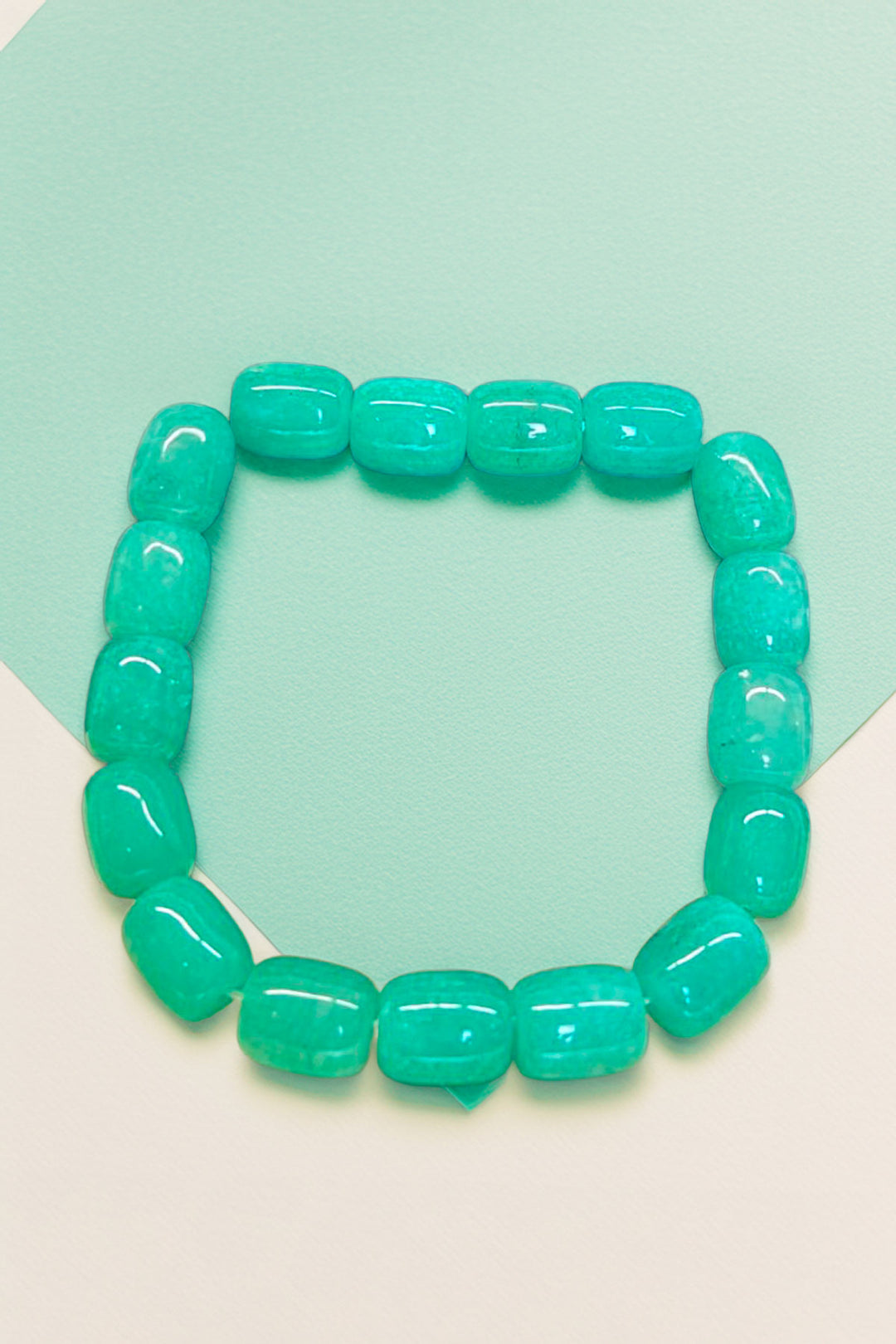 Amazonite Beaded Bracelet on light background - full view