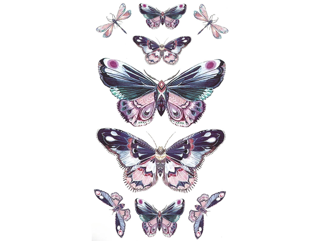 Elegant array of butterfly temporary tattoos in pink and purple shades