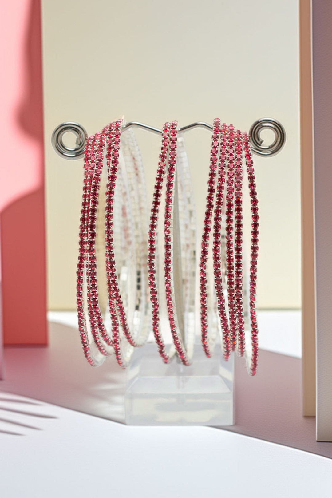 Main view of rhinestone bracelets on display stand