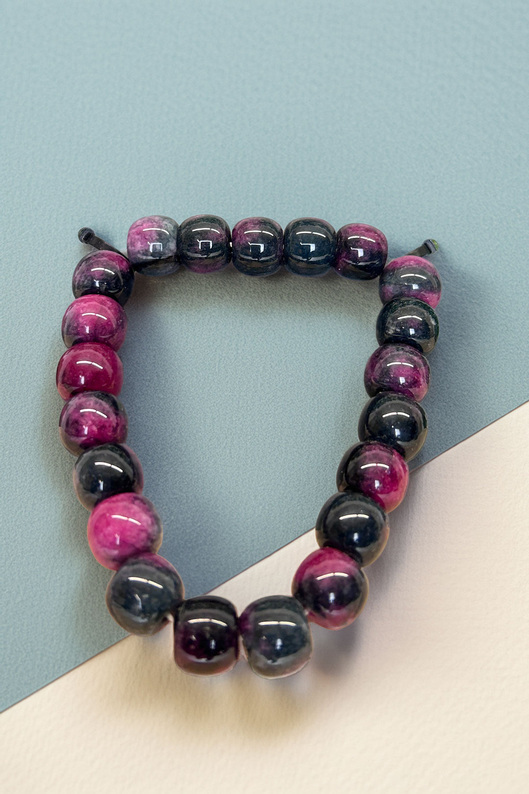 Pink and black beaded bracelet by Mimi's Gift and Jewelry - top view