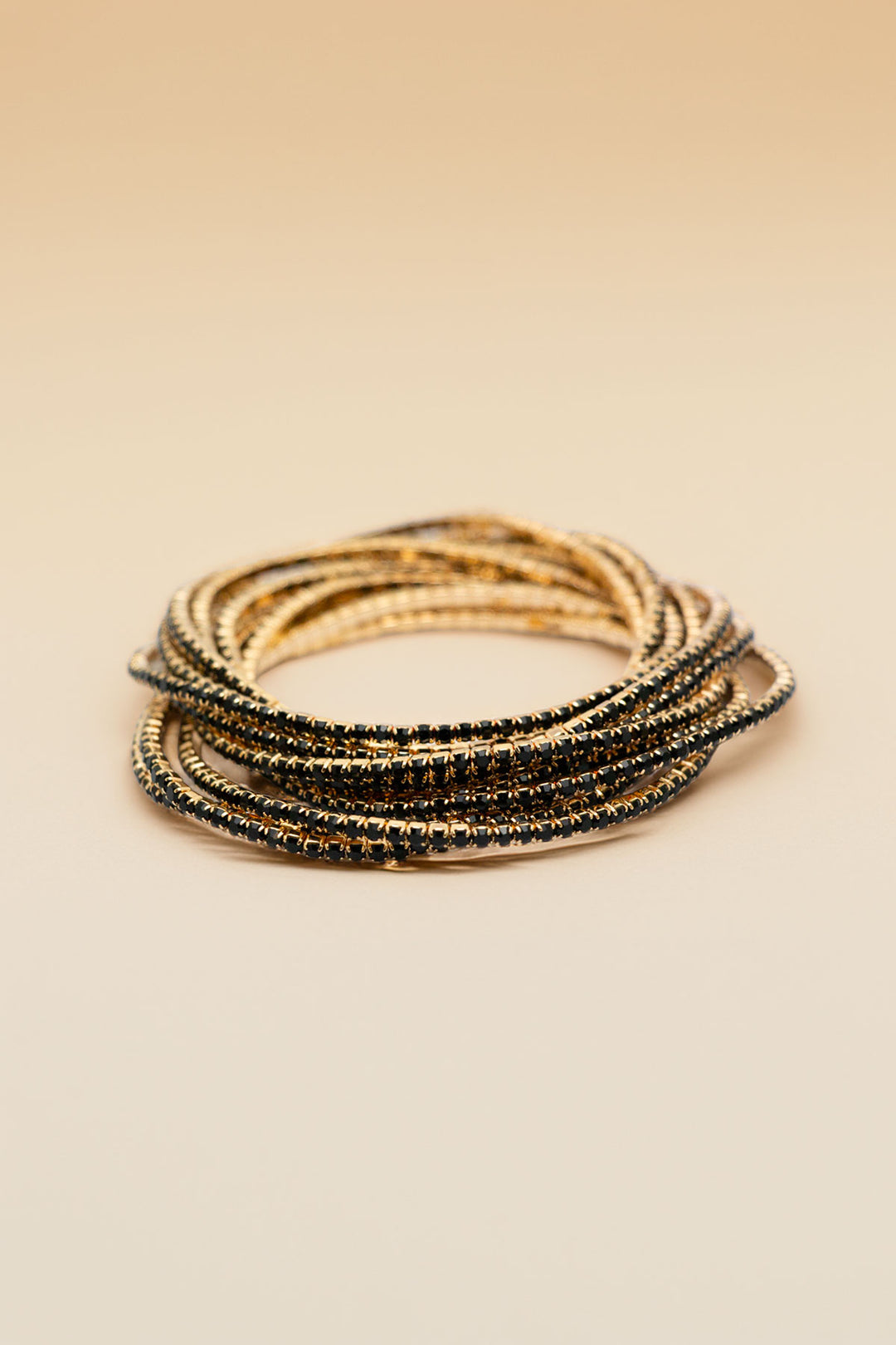 Set of 12 gold-tone rhinestone bracelets