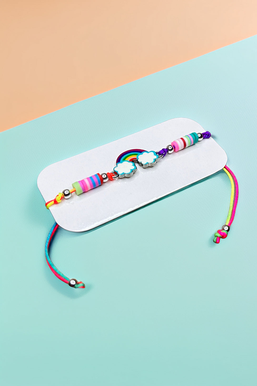 Rainbow friendship bracelet with colorful stripes