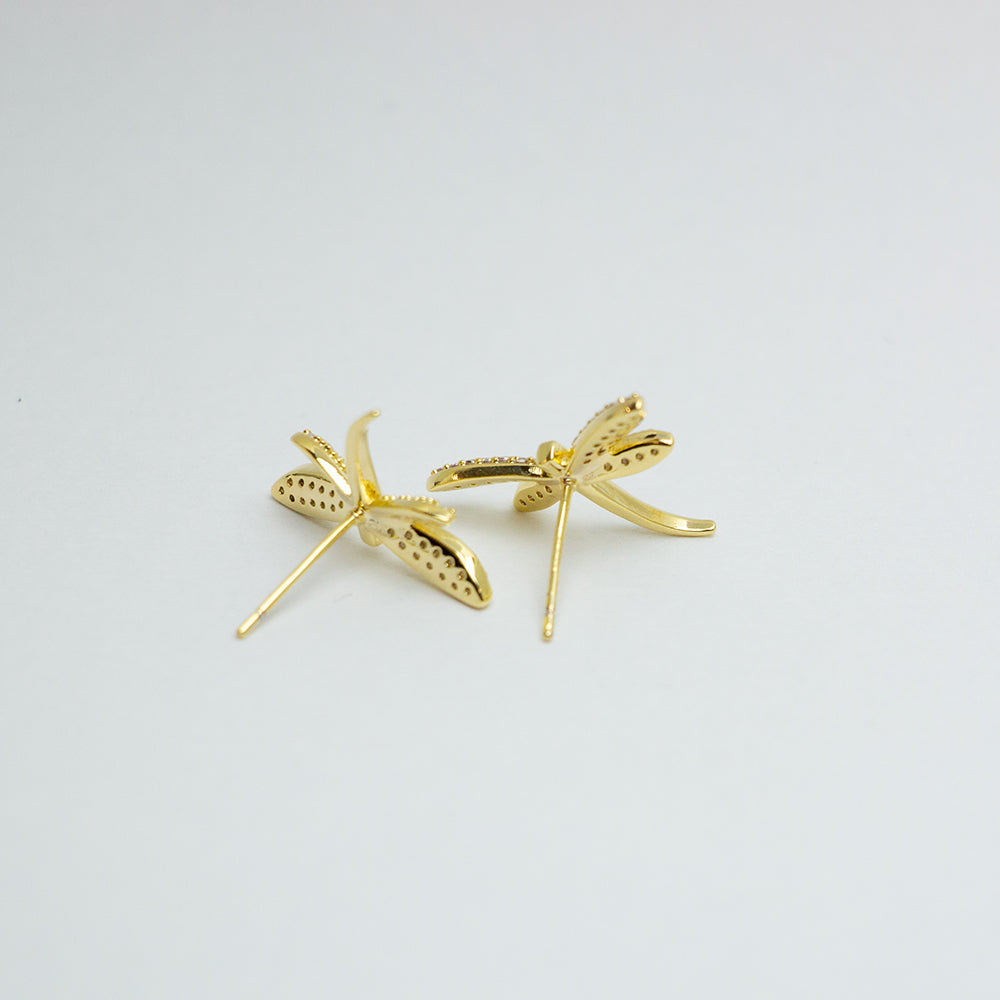 Back view of gold dragonfly earrings