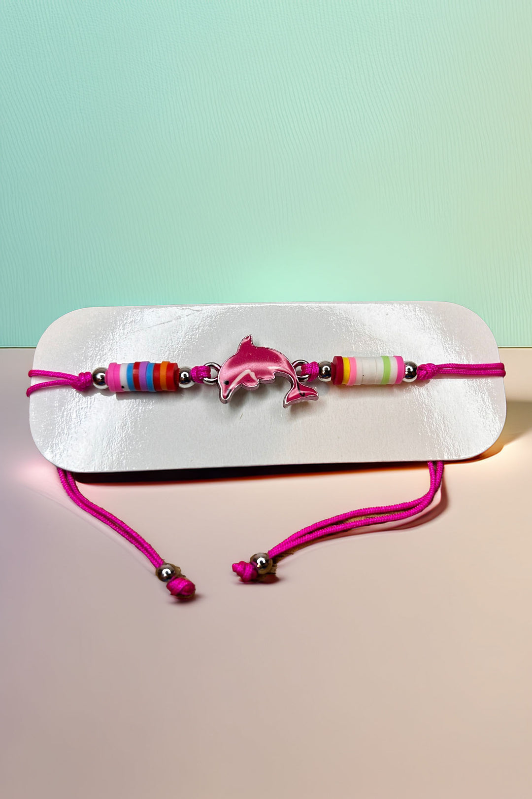 Dolphin charm bracelet with rainbow beads