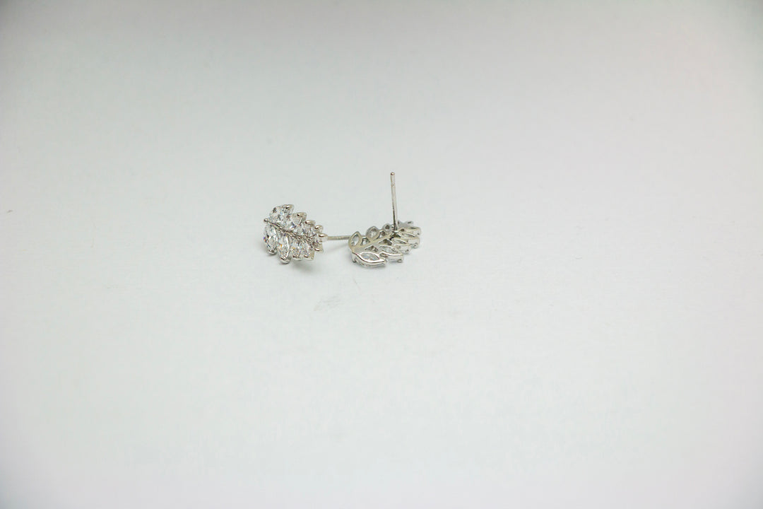 Side angle of crystal leaf earrings with back post