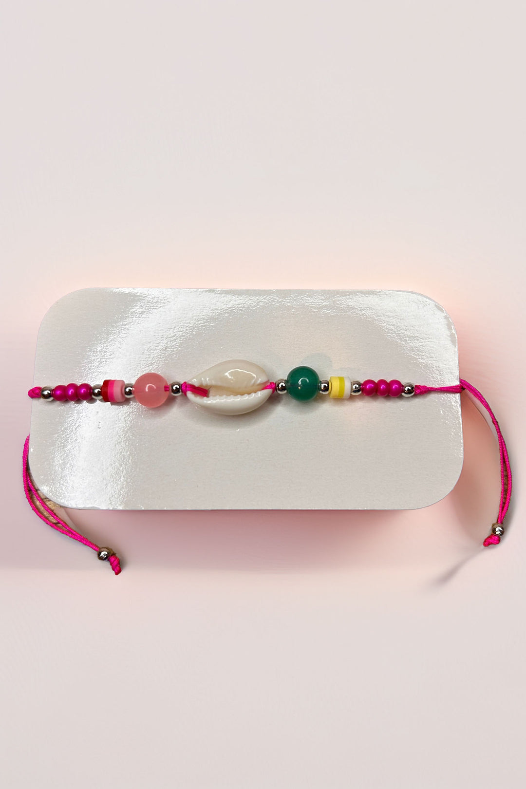 Straight view of the mixed bead friendship bracelet