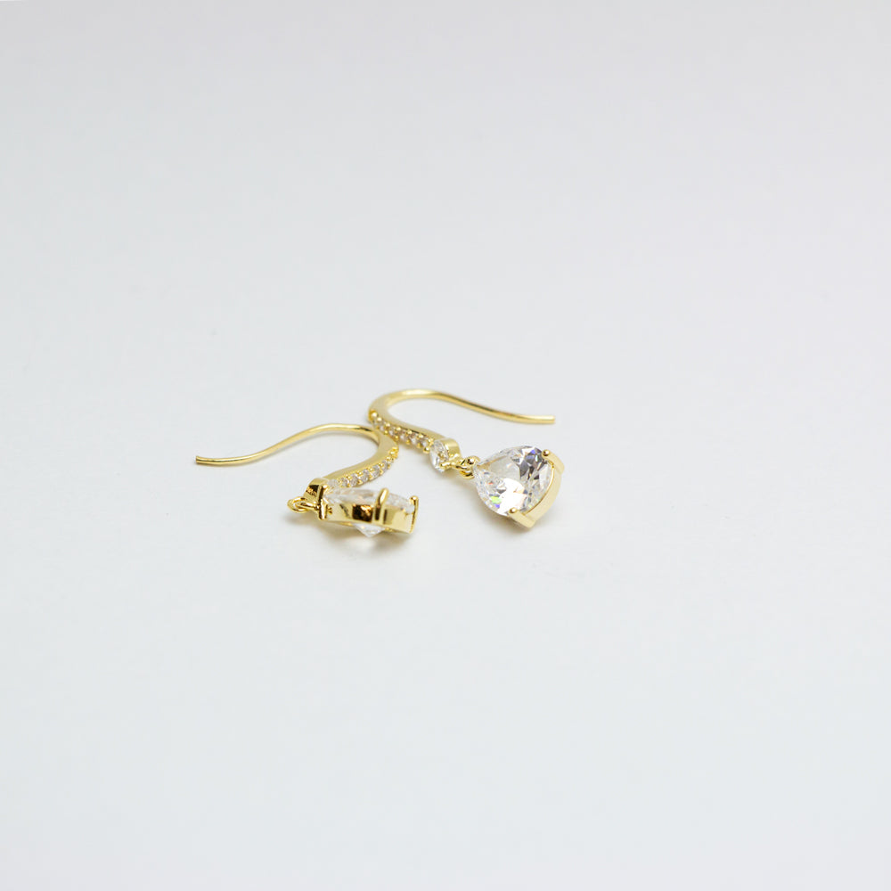 Gold dangle earrings with crystal - alternate view