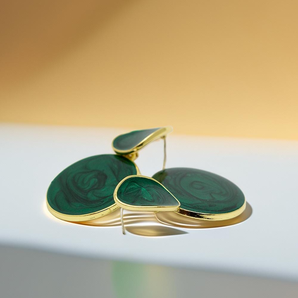 Bold Green & Gold Resin Statement Earrings