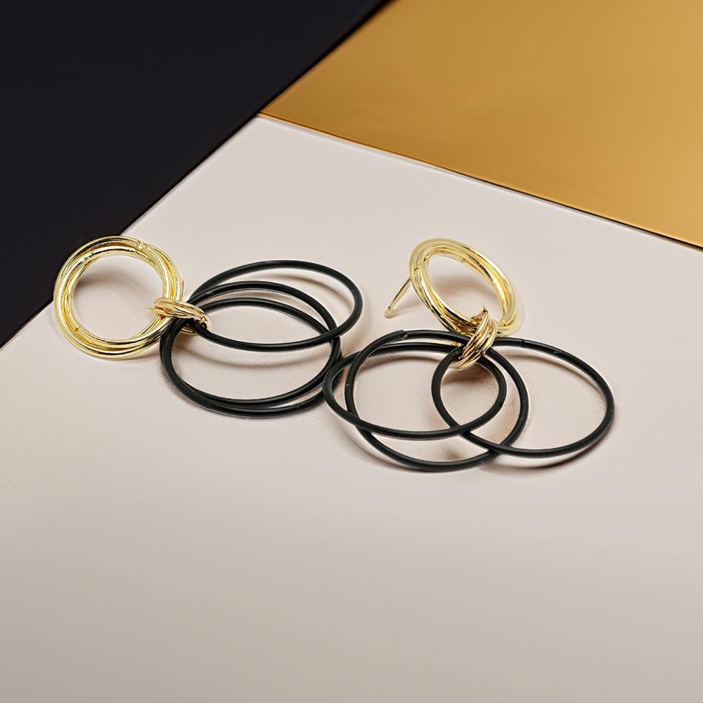 Geometric Gold & Black Dangle Earrings