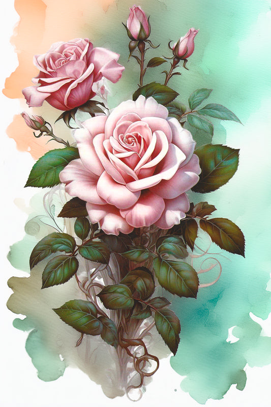 Close-up of elegant pink rose tattoo design