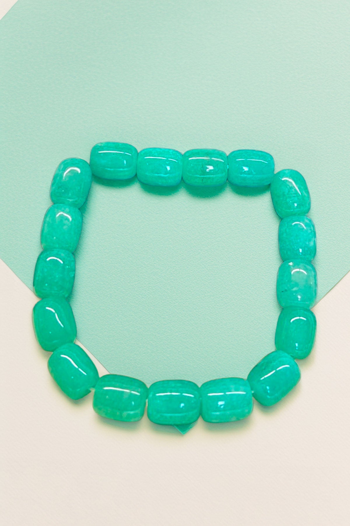 Amazonite Beaded Bracelet on light background - full view
