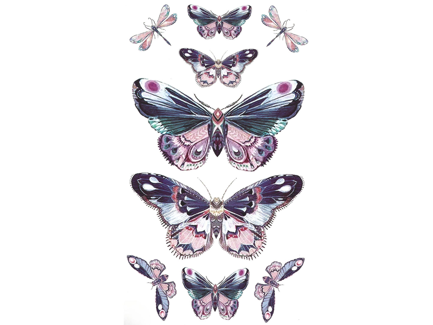 Elegant array of butterfly temporary tattoos in pink and purple shades