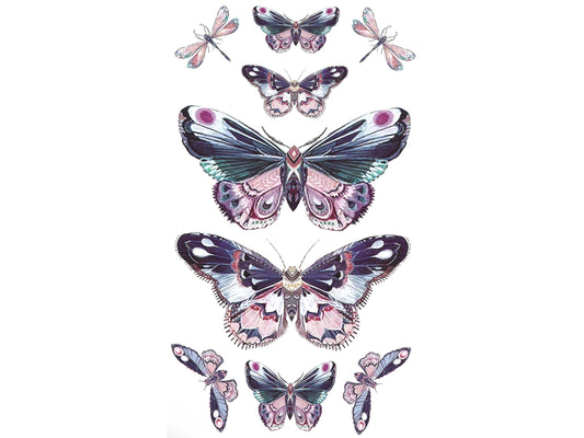 Elegant array of butterfly temporary tattoos in pink and purple shades