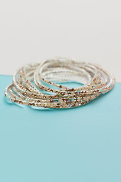 Rhinestone Bracelet Bangle Set - 12 Pieces