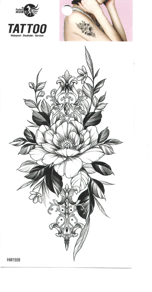 Floral temporary tattoo design showcasing intricate flower pattern and elegant detailing.