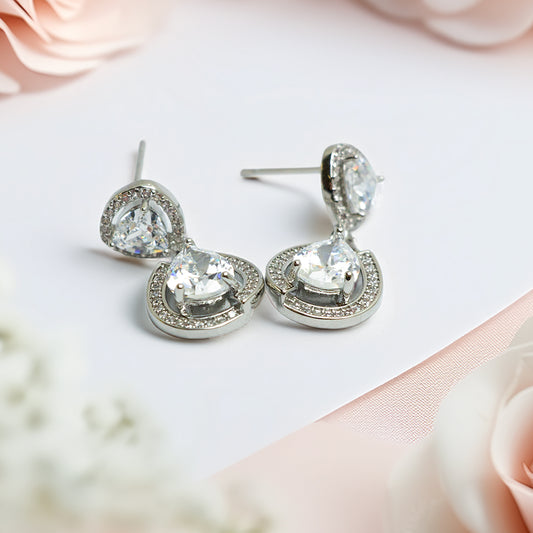 Teardrop dangle earrings main view with cubic zirconia