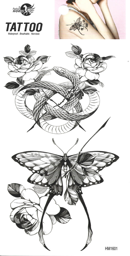 Elegant butterfly and floral temporary tattoo design