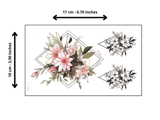 Dimensions of floral temporary tattoos set