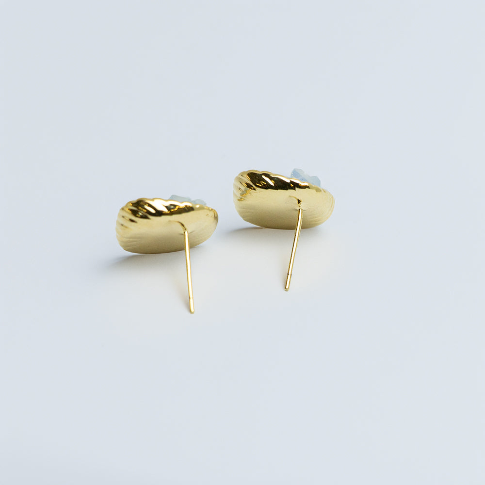 Back view of opal earrings showcasing gold plating