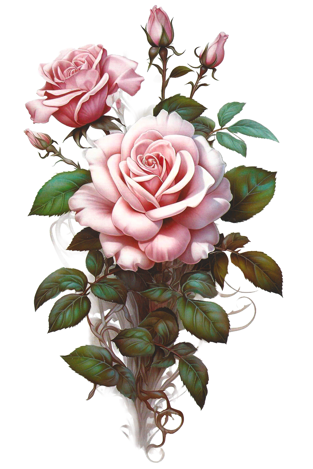 Elegant pink rose tattoo on a white background