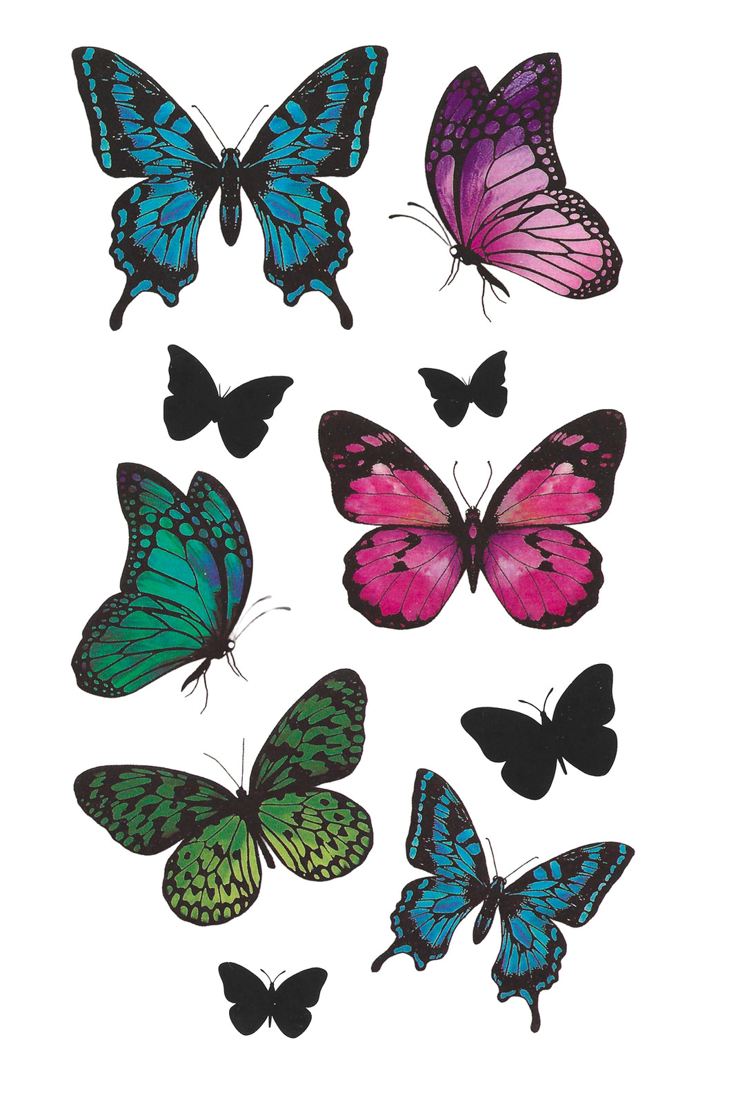 Assorted butterfly tattoos on white background