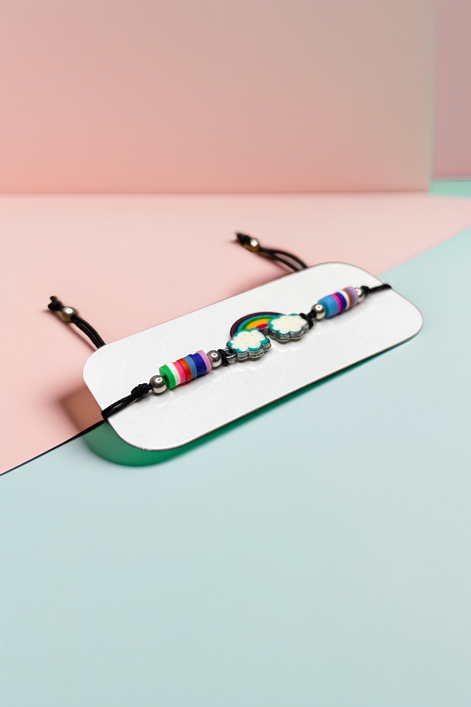 Top perspective of rainbow bracelet