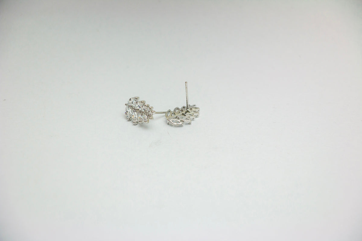 Side angle of crystal leaf earrings with back post